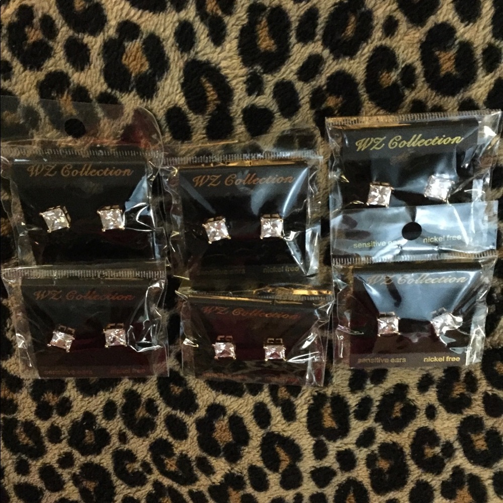 CZ stud earrings 6 pair